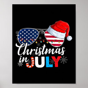 Poster Noël En Juillet Sungles Drapeau Américain 4 Juil