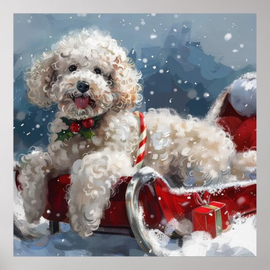 Poster Noël Festif au Chien Caniche (Devant)