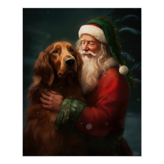 Poster Noël festif du Père Noël de l'Irish Red Setter (Devant)