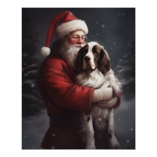 Poster Noël festif Springer Spaniel Santa Claus (Devant)