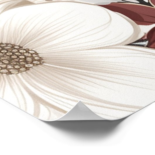 Poster Noël Fleuri Rouge Et Blanc (Coin)