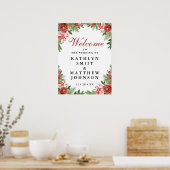 Poster Noël Floral Foliage Mariage d'hiver Bienvenue (Cuisine)