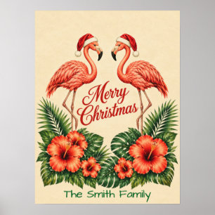 Poster Noël Floride Rétro Flamant Rose Famille Personnali