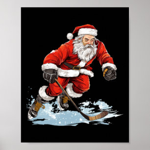 Poster Noël Fun Père Noël Jouer Hockey sur glace Noël