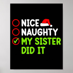 Poster Noël Gentil Vilain Soeur L'a Fait Xmas Famille B