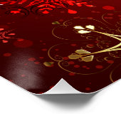 Poster Noël Golden Snowflakes sur Arrière - plan rouge (Coin)