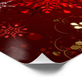 Poster Noël Golden Snowflakes sur Arrière - plan rouge (Coin)