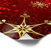 Poster Noël Golden Snowflakes sur Arrière - plan rouge (Coin)