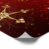 Poster Noël Golden Snowflakes sur Arrière - plan rouge (Coin)