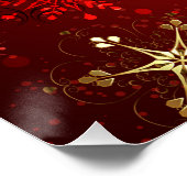 Poster Noël Golden Snowflakes sur Arrière - plan rouge (Coin)