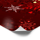 Poster Noël Golden Snowflakes sur Arrière - plan rouge (Coin)