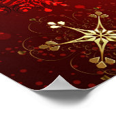 Poster Noël Golden Snowflakes sur Arrière - plan rouge (Coin)
