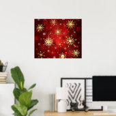 Poster Noël Golden Snowflakes sur Arrière - plan rouge (Bureau à domicile)