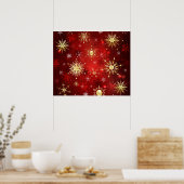 Poster Noël Golden Snowflakes sur Arrière - plan rouge (Cuisine)