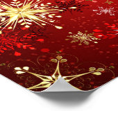 Poster Noël Golden Snowflakes sur Arrière - plan rouge (Coin)
