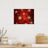 Poster Noël Golden Snowflakes sur Arrière - plan rouge (Cuisine)