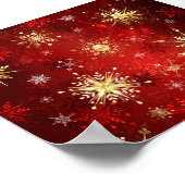 Poster Noël Golden Snowflakes sur Arrière - plan rouge (Coin)