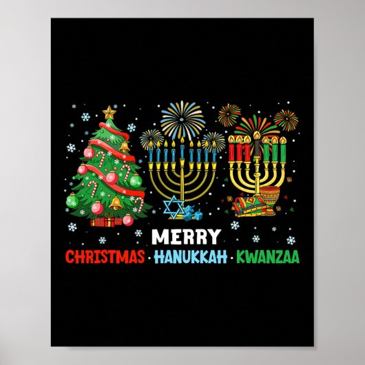 Poster Noël Hanoukka Kwanzaa Joyeux Joyeux Vacances Corre (Devant)