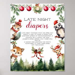 Poster Noël Hiver Bois Animaux