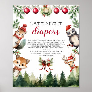 Poster Noël Hiver Bois Animaux