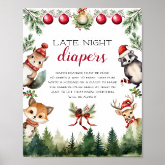 Poster Noël Hiver Bois Animaux