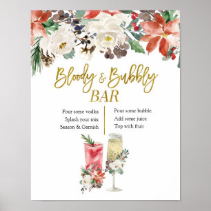 Poster Noël hiver Floral Bloody et Bubbly Bar