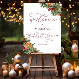 Poster Noël hiver Floral Joyeux Petite Fête des mariées