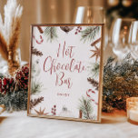 Poster Noël hiver Rustic Hot Chocolat Bar<br><div class="desc">Célébrez la future mariée avec cette douche nuptiale d'hiver moderne "Hot Chocolate Bar" affiche avec un cadre de Noël aquarelle avec des cônes de pin,  des ornements sucre de canne et des baies de Noël.</div>