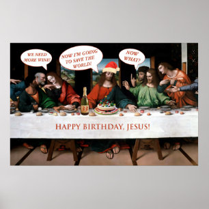 Poster Noël Joyeux Anniversaire Jésus Comics Style Drôle