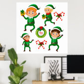 Poster Noël Joyeux elfe avec Motif cadeau (Bureau à domicile)