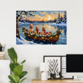 Poster Noël Labrador Retriever Bateau Fêtes (Bureau à domicile)
