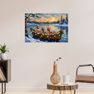 Poster Noël Labrador Retriever Bateau Fêtes