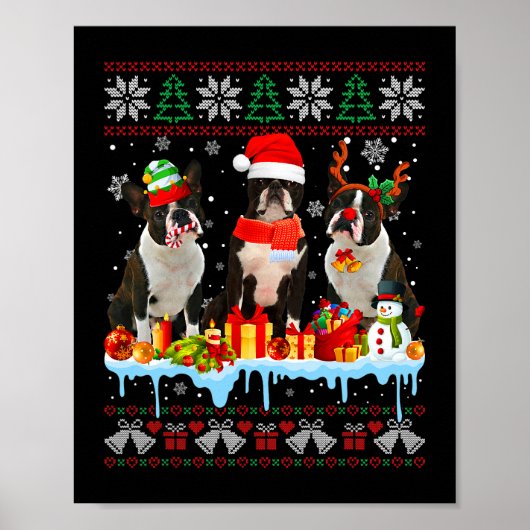 Poster Noël laid Boston Terrier Chien Père Noël Xmas Chie (Devant)