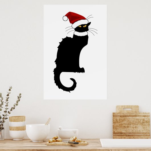 Poster Noël Le Conversation Noir Avec Santa Hat (Cuisine)