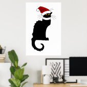 Poster Noël Le Conversation Noir Avec Santa Hat (Bureau à domicile)