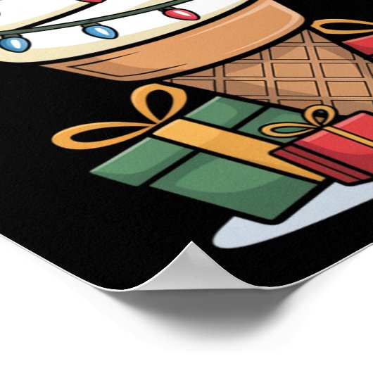 Poster Noel Lumières Glace Cone de crème avec Santa Hat D (Coin)