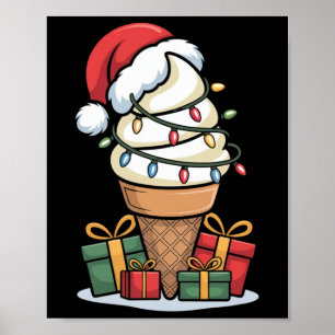 Poster Noel Lumières Glace Cone de crème avec Santa Hat D