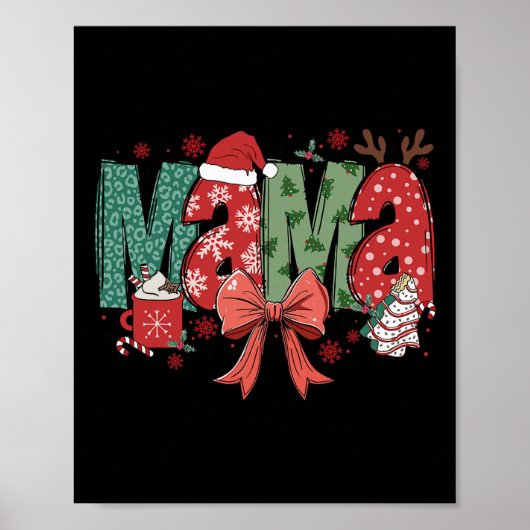 Poster Noël Mama Coquette Bow Mama Claus Noël T (Devant)
