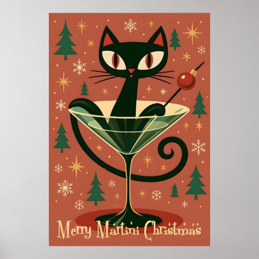 Poster Noël Martini Chat Noir de milieu de siècle (Devant)