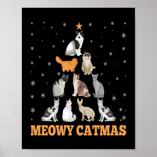 Poster Noël Meowy Catmas Cadeau Amoureux des chats de vac (Devant)