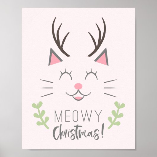 Poster Noël Meowy | Cute Chat, Antlers (Devant)