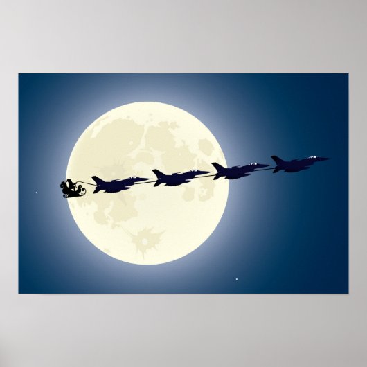 Poster Noël militaire de père Noël, Sleigh et F-16 Jets (Devant)
