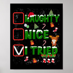 Poster Noël Nice Naughty J'Ai Essayé Funny Fam de Noël
