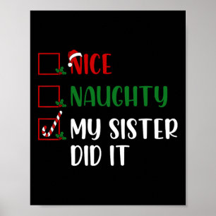 Poster Noël Nice Naughty Liste Ma Soeur L'A Fait Famille