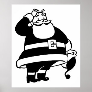 Poster Noël noir et blanc Vintage rétro Père Noël