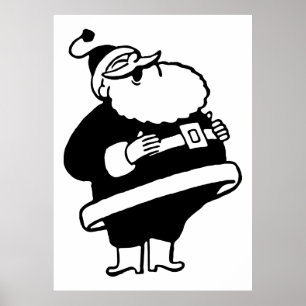 Poster Noël noir et blanc Vintage rétro Père Noël