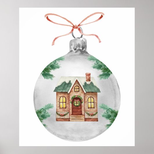 Poster Noël ornement maison de noël aquarelle (Devant)