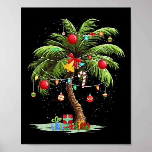 Poster Noël Palm Tree Lumière Hawaï Tropical Noël 3 (Devant)