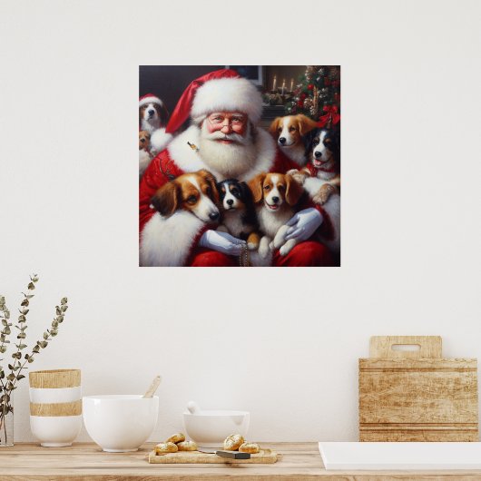 Poster Noël Père Noël avec Chiens 2 (Cuisine)
