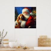 Poster Noël Père Noël avec Chiens 4 (Cuisine)